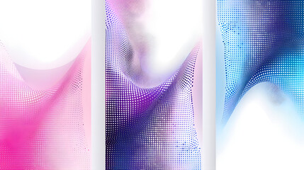 Fototapeta premium Set of three vertical halftone gradient background vector presentation designs. modern dots patterns with copy space on a white background 