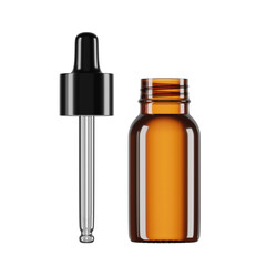 Essential serum oil in amber dropper bottle with black cap isolate on white background 3D Realistic
