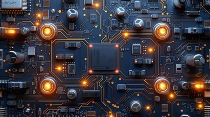 Fototapeta premium Circuit board in manufacturing process, it is used for manufacturer website background. Generative AI.