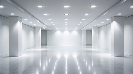 Empty white corridor with bright lighting.