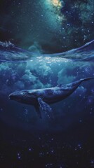 Fototapeta premium Whale swimming in cosmic ocean