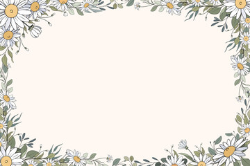 Hand Drawn Daisy Leaf and Flowers Frame Background