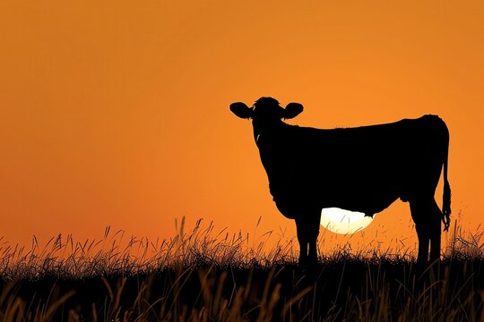 A Silhouette Clipart Of A Cow Standing In A Field