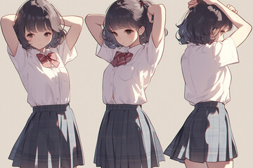 Glamorous High School Girl Walking Away - Rear View Photo in Stunning -  立ち去る魅力的な女子高生 - 見事な背面写真