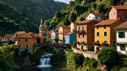 Imagine a village straight out of a fairytale, surrounded by lush green hills and a peaceful river. The houses are adorned with colorful flowers and the sound of church bells fills the air. 