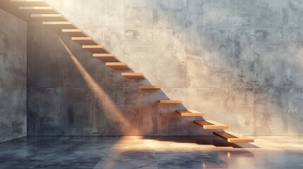 Modern staircase with sunlight casting shadows on concrete walls