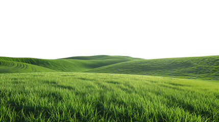 Green rolling hills with lush grass and gentle slopes on a clear day, isolated on a transparent background.