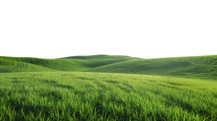 Green rolling hills with lush grass and gentle slopes on a clear day, isolated on a transparent background.