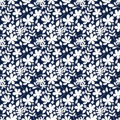 Seamless pattern with white flowers and leaf, floral background, repeat texture hand drawing. Perfectly for wrapping paper, wallpaper, fabric, texture and other printing.