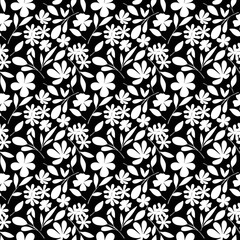 Seamless pattern with white flowers and leaf, floral background, repeat texture hand drawing. Perfectly for wrapping paper, wallpaper, fabric, texture and other printing.