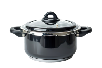 Black pressure cooker, isolated on transparent background