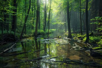 Fototapeta premium Captivating nature landscape showcasing a pristine watershed forest