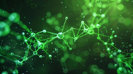 Closeup view of a glowing green molecular structure