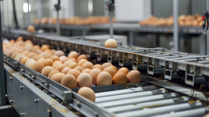 Obraz premium High-Tech Egg Sorting Machine at Contemporary Commercial Egg Production Plant