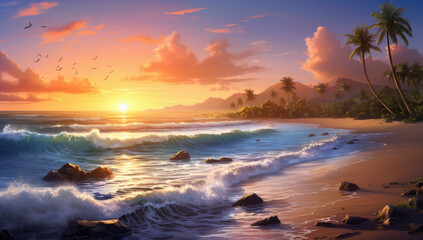Obraz premium Sunset Sea water ocean wave.