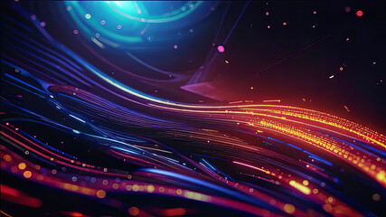 Obraz premium dark technology background with shimmering neon particles, smooth waves above the surface, basis for design, abstract dark background,