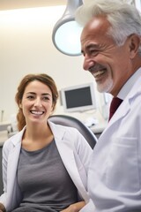 Fototapeta premium A dentist examining patients' teeth in a dental chair