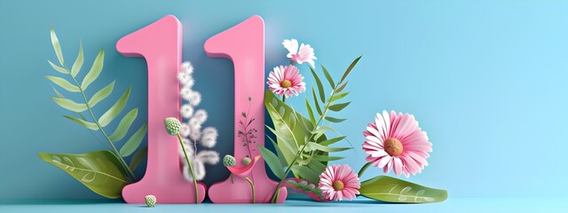 Elegant Floral Adornment of the Number Eleven on Vibrant Background