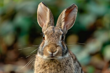 Obraz premium Detailed image showing the expressive face and long ears of a wild rabbit in its natural habitat