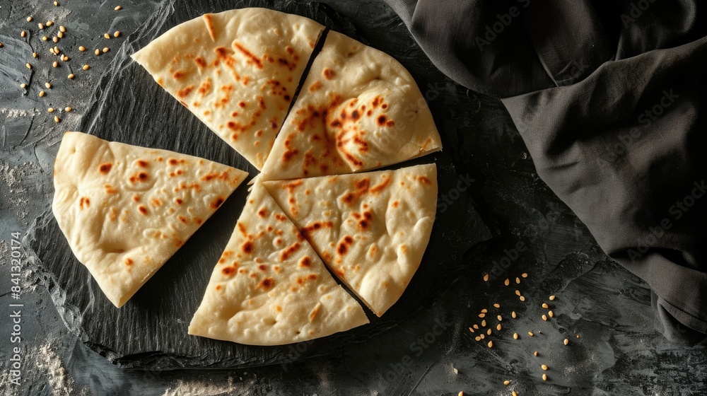 Wall mural Four slices of pizza arranged on a black plate