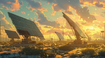 Imaginary concept art showcasing the installation and maintenance of solar panels, emphasizing the importance of energy sustainability - Powered by Adobe