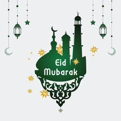 luxury eid Mubarak greeting card design, premium Eid Card green template.