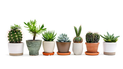 Fototapeta premium Collection of various indoor plants in pots isolated on a white background