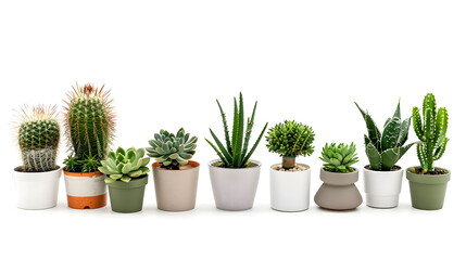 Obraz premium Collection of various indoor plants in pots isolated on a white background