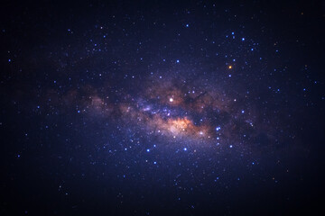 Milky way galaxy with stars and space dust in the universe, Long exposure photograph, with grain.
