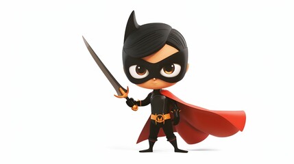 Obraz premium A fierce warrior cartoon standing ready with a sword.
