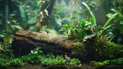 A dense forest with various plants and foliage