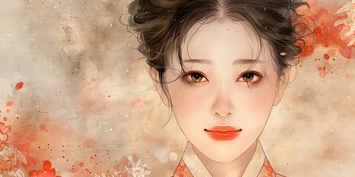 A beautiful Korean woman with traditional make up and hair style