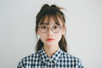Fototapeta premium a woman with glasses and a checkered shirt