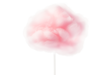 Pink cotton candy on a stick isolated on transparent background.