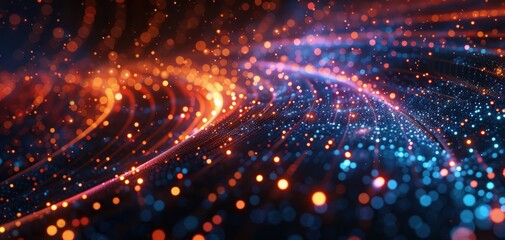 Obraz premium Vibrant abstract background with glowing particles in orange and blue tones, creating a dynamic and futuristic visual effect.