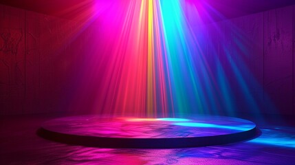 Stage with rainbow spotlight, Pop Art, Bold hues, Graphic design, High contrast and retro style 8K , high-resolution, ultra HD,up32K HD