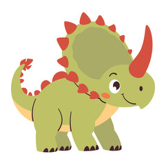 Cute yellow dinosaur triceratops in simple child style on white background, flat vector illustration . Vector illustration