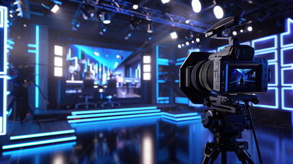 Professional Broadcast Studio with Three LED Walls and Camera Setup
