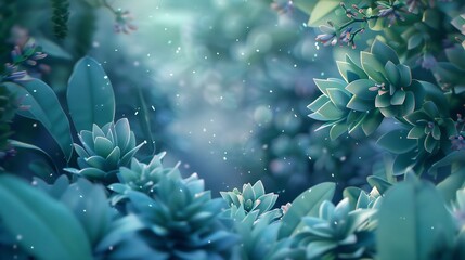 Cinematic Jade Serenity: Amid surreal walls, Jade plants invite tranquility.