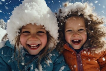 Two young girls enjoying winter fun in the snowy environment