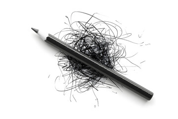 Pencil black messy scratch isolated on white background
