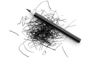 Pencil black messy scratch isolated on white background