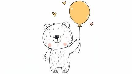 Fototapeta premium Coloring pictures of a cute bear holding a balloon.