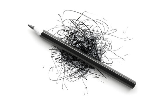 Pencil black messy scratch isolated on white background
