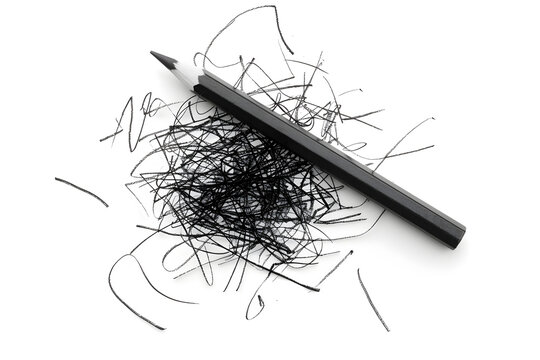 Pencil black messy scratch isolated on white background