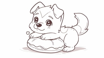 Obraz premium Coloring pictures of a cute puppy lying on a doughnut with a heart nearby.