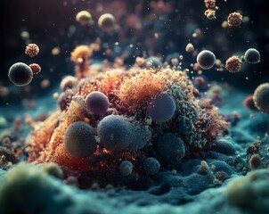 Abstract microscopic bacteria and viruses for microbiology, medicine and science concept background
