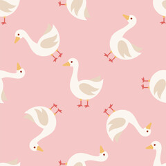 goose pastel vector seamless pattern on pink background