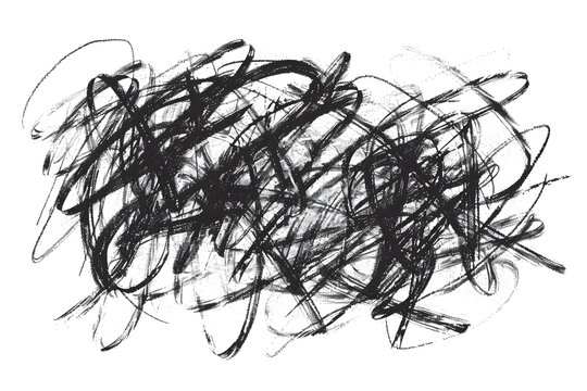 Grungy round scribble circle. Black messy scratch isolated on white background