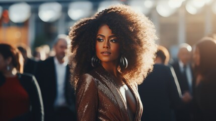 African American woman standing among people, possibly at a public event or celebration